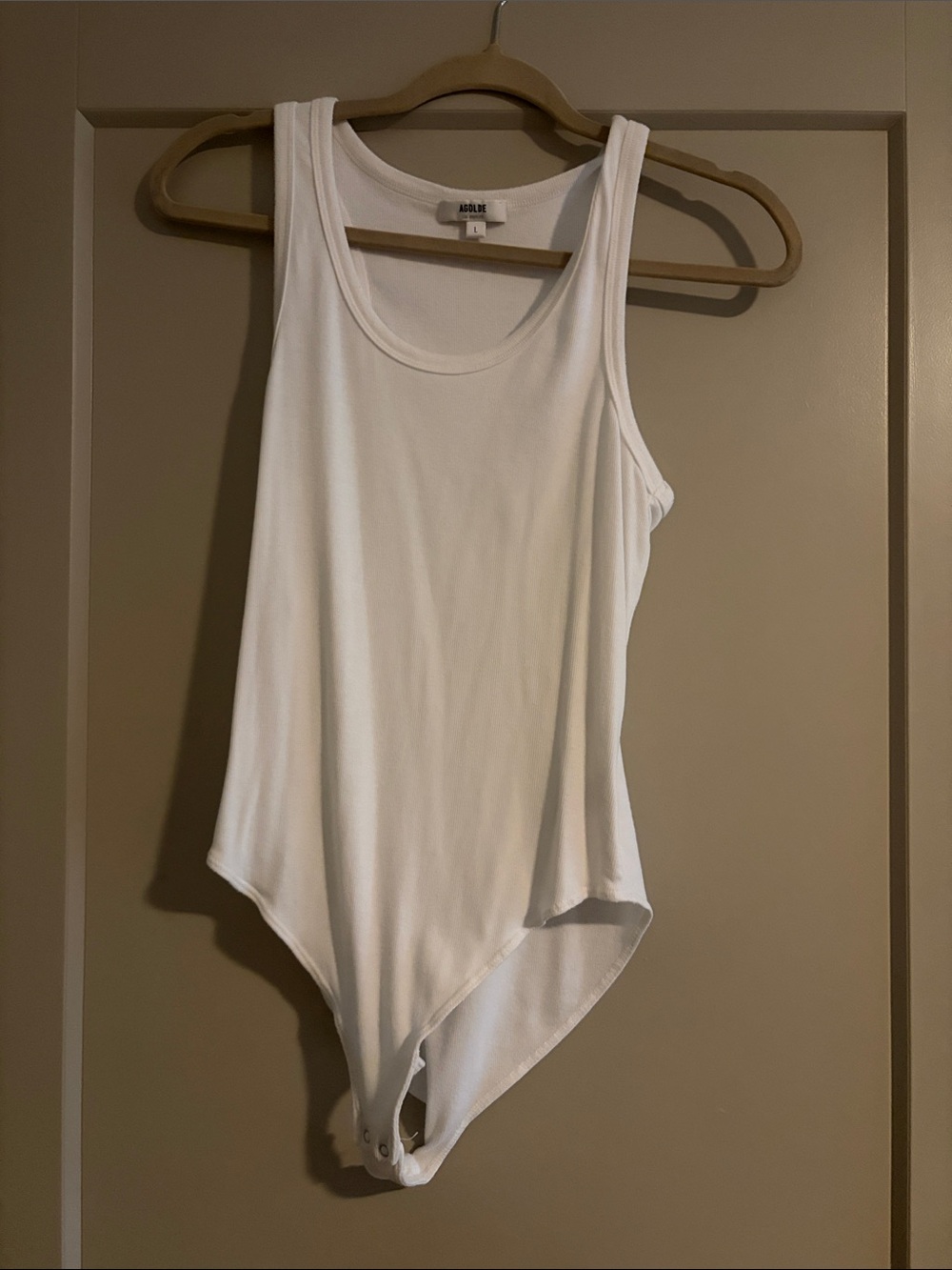 Agolde White Scoop Neck Ribbed Tank Bodysuit